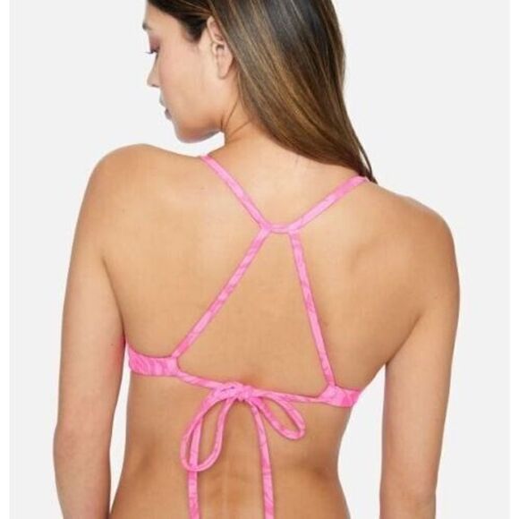 Hurley HT1231 Women's Sz XS Pink Punch Jungle Walk Open Back Bikini Top - Picture 6 of 6